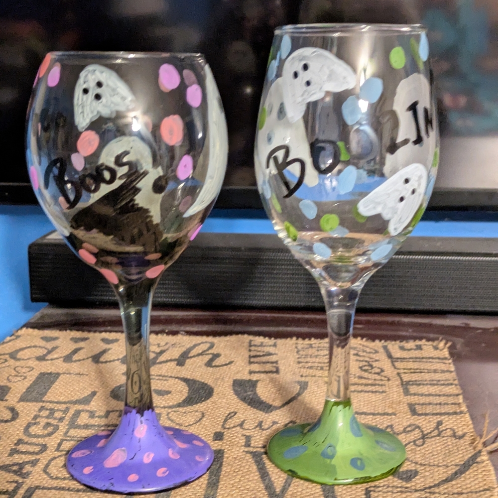 Hand-Painted Halloween Wine Glasses